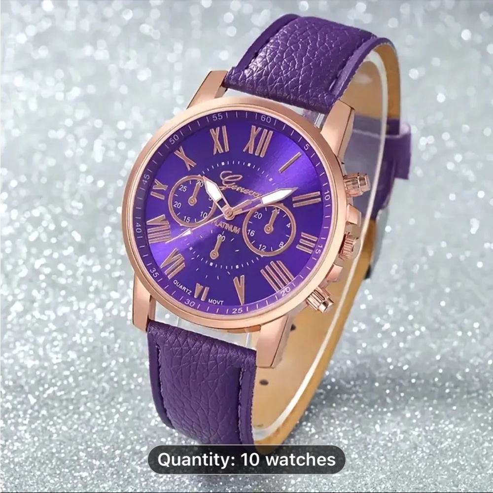 Purple and Gold Watch with Leather Strap